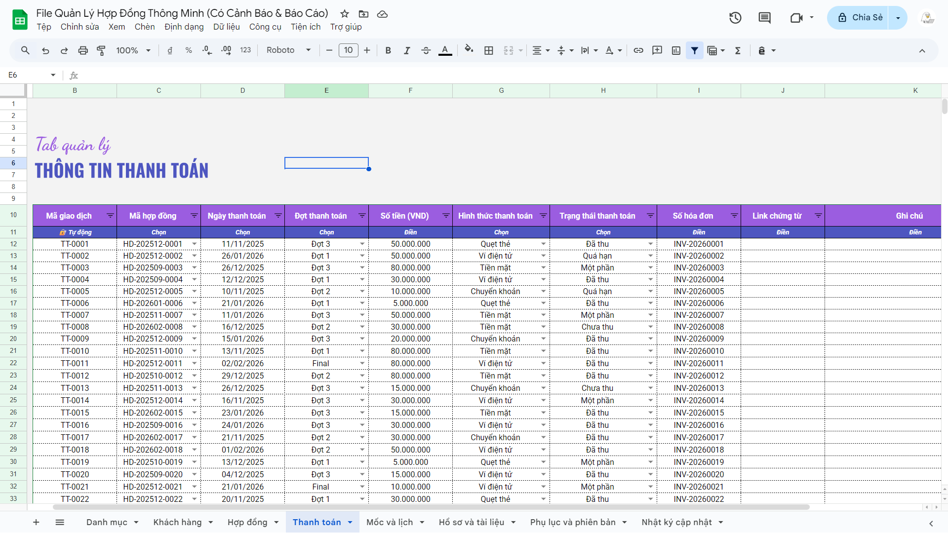 File Quản Lý Hợp Đồng Thông Minh (Có Cảnh Báo & Báo Cáo) - Ảnh 14