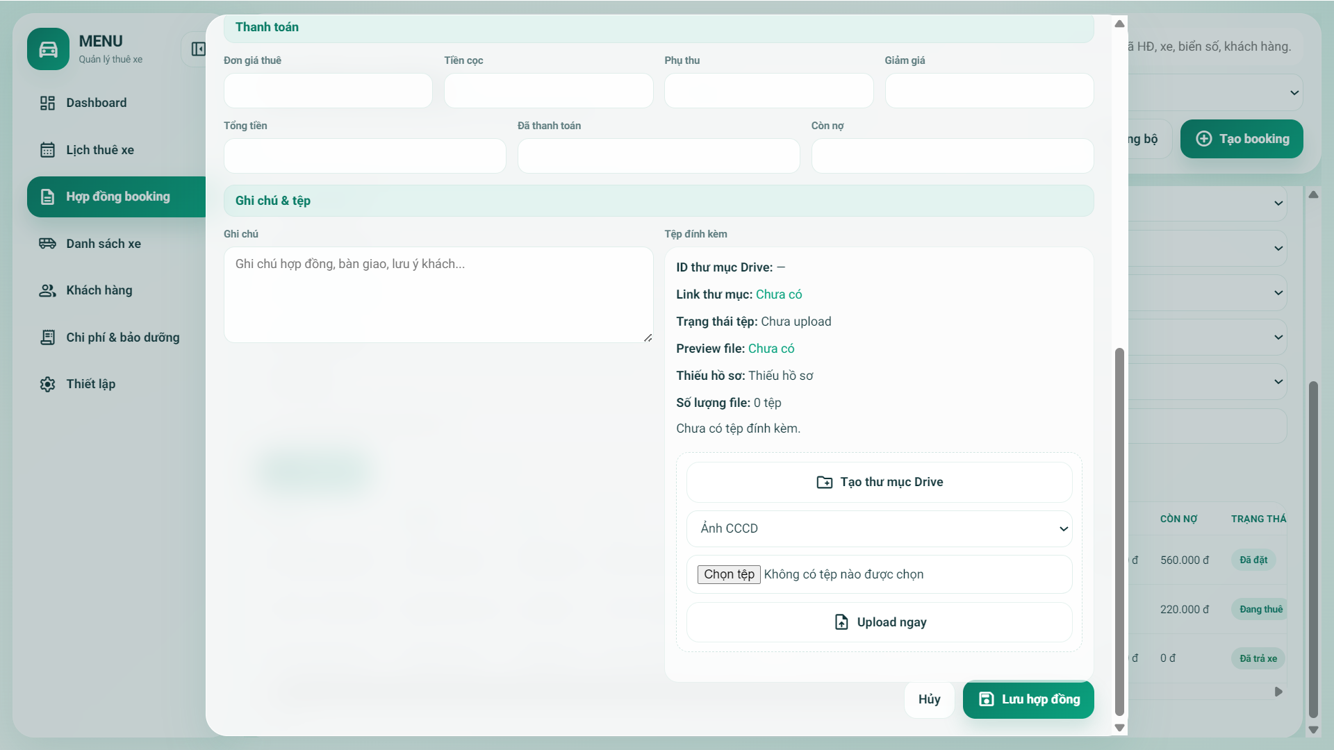 Web App Sheet - Quản lý lịch thuê xe máy / ô tô | Có quản lý thông tin khách hàng, chi phí bảo dưỡng, hợp đồng - Ảnh 5