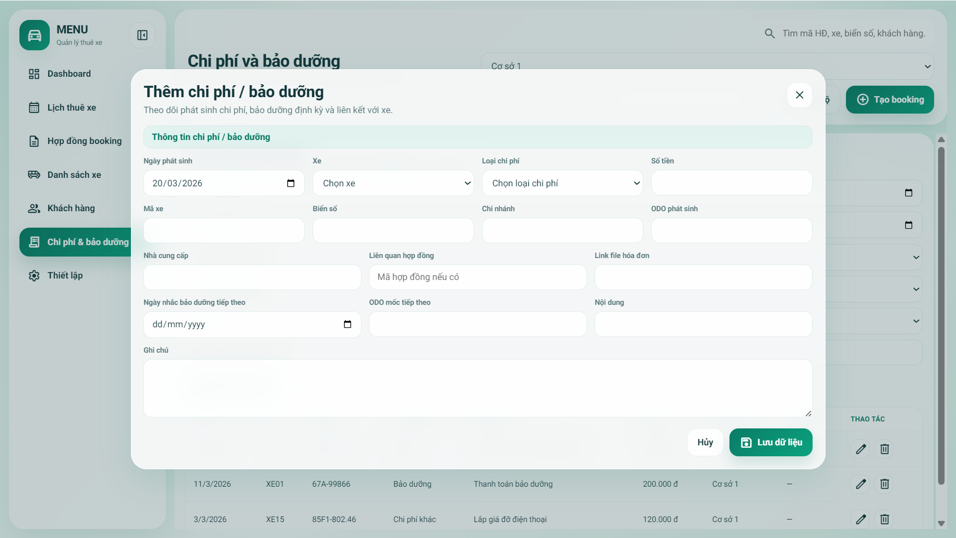Web App Sheet - Quản lý lịch thuê xe máy / ô tô | Có quản lý thông tin khách hàng, chi phí bảo dưỡng, hợp đồng - Ảnh 7