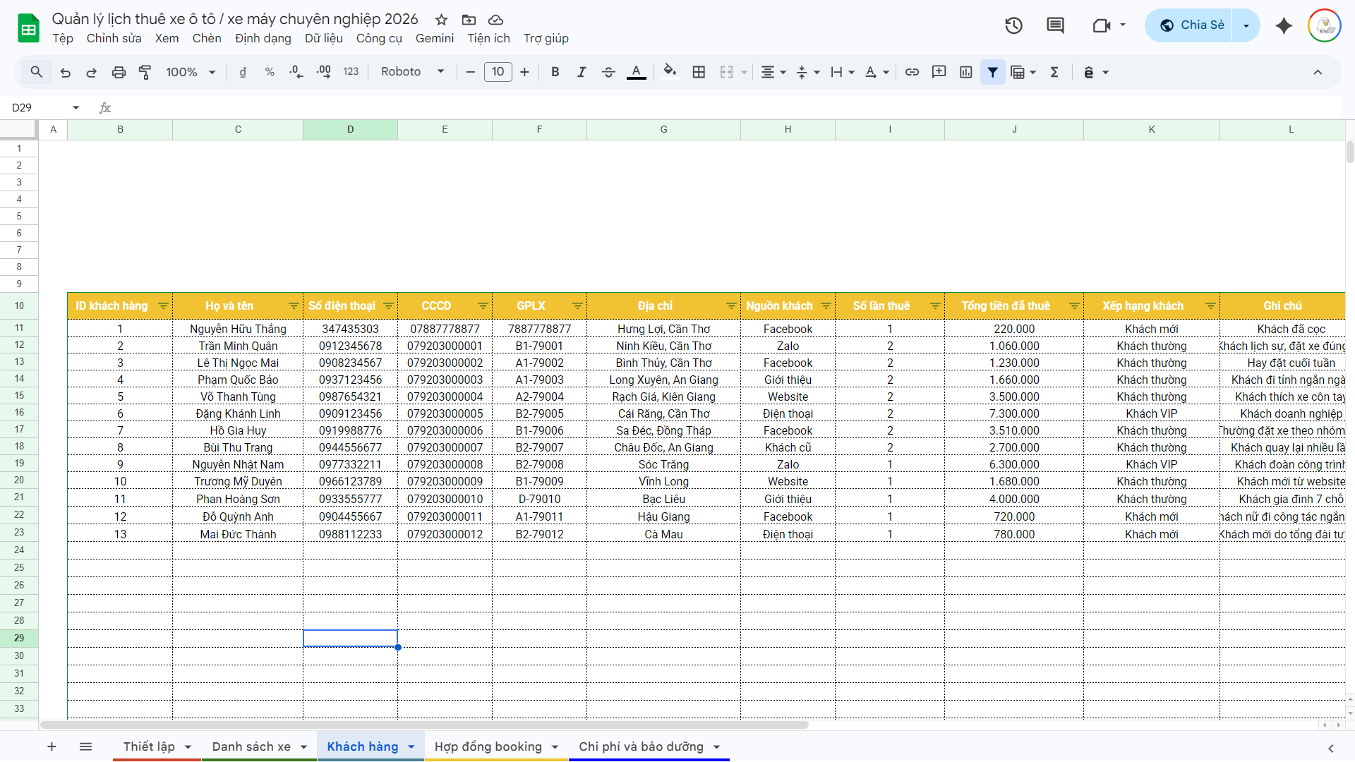 Web App Sheet - Quản lý lịch thuê xe máy / ô tô | Có quản lý thông tin khách hàng, chi phí bảo dưỡng, hợp đồng - Ảnh 15