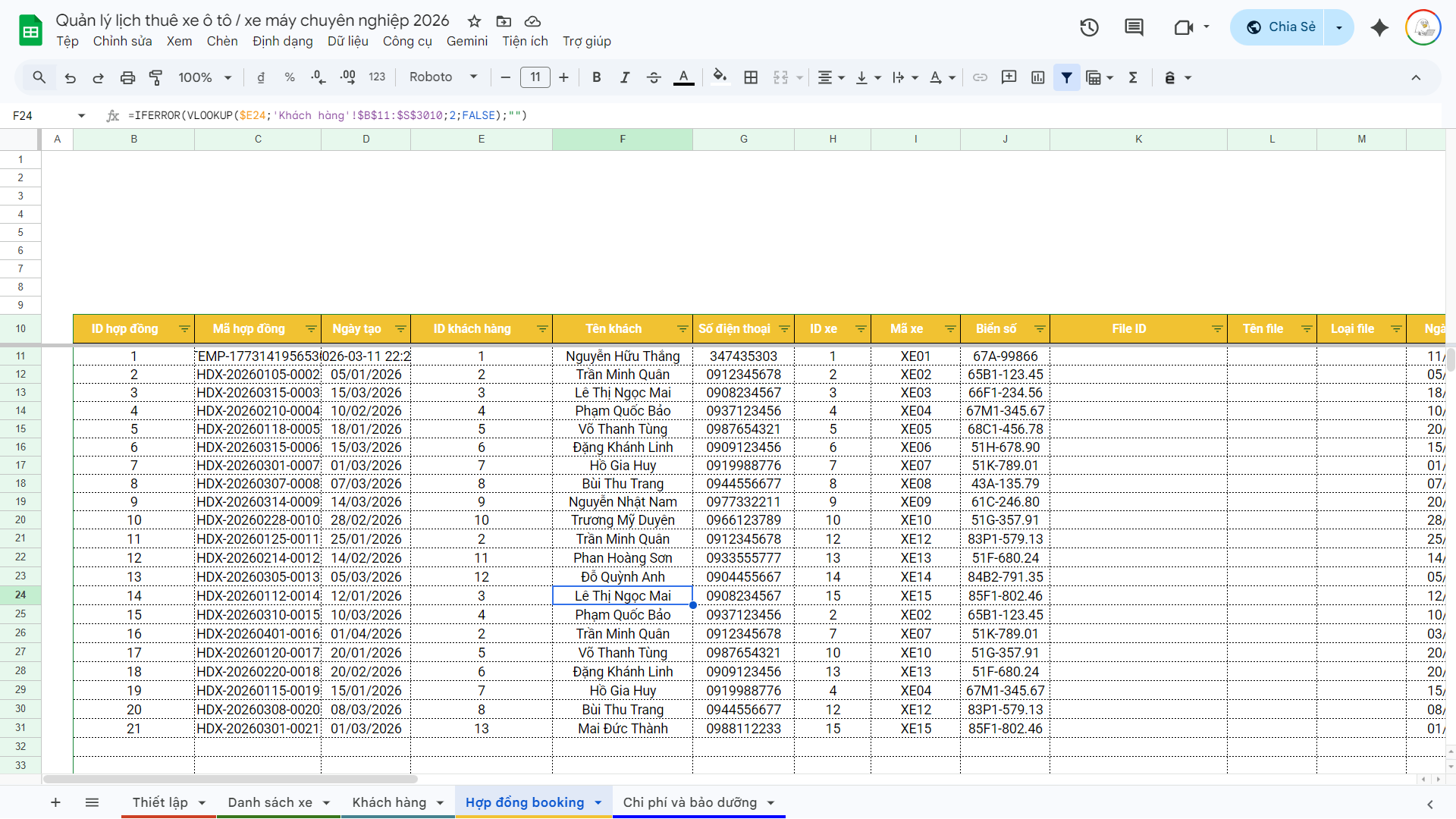 Web App Sheet - Quản lý lịch thuê xe máy / ô tô | Có quản lý thông tin khách hàng, chi phí bảo dưỡng, hợp đồng - Ảnh 14