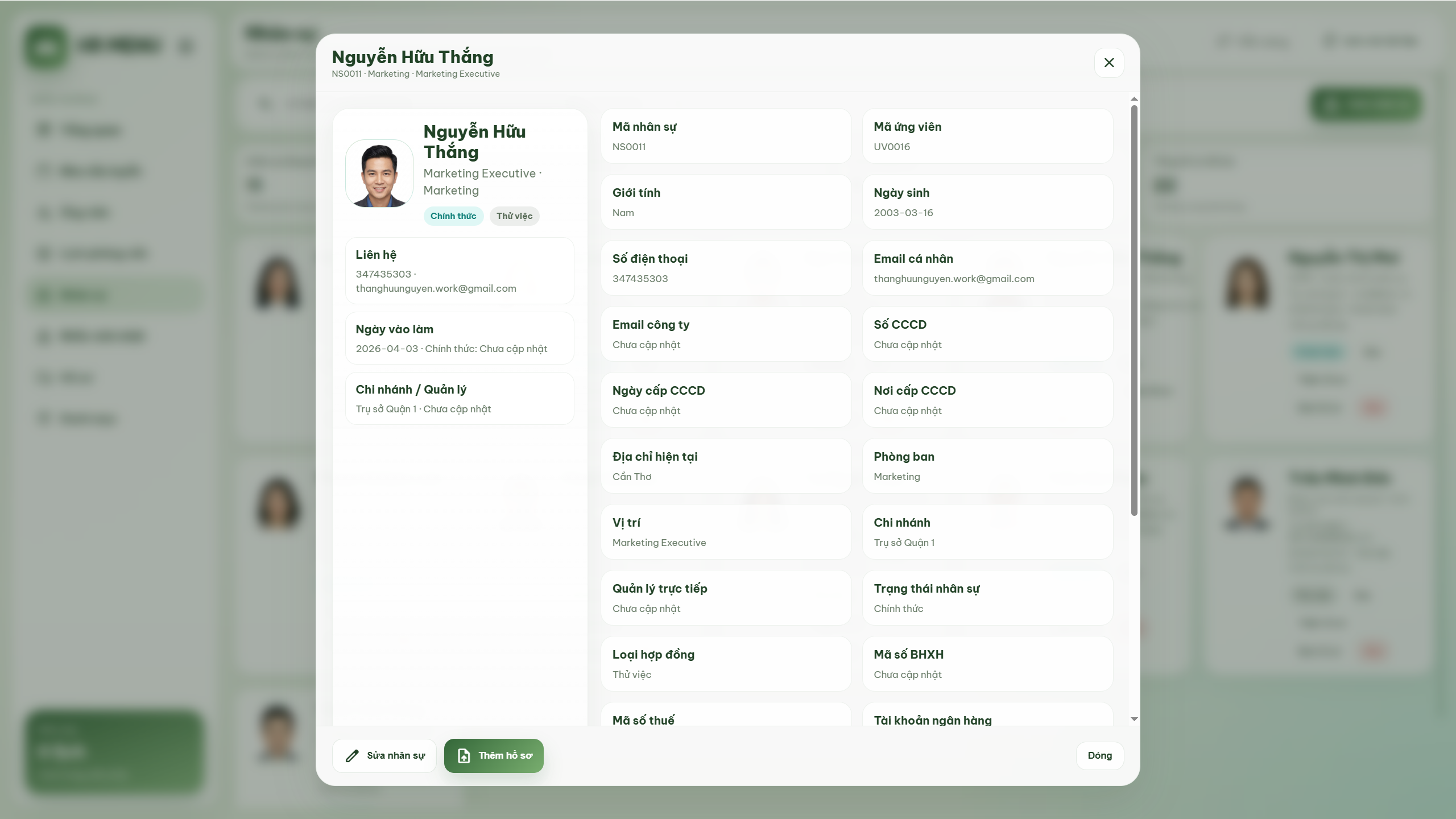 Web app - Quản lý thông tin nhân sự & tuyển dụng (Danh sách ứng viên, lịch phỏng vấn, hồ sơ nhân sự, sinh nhật) - Ảnh 14