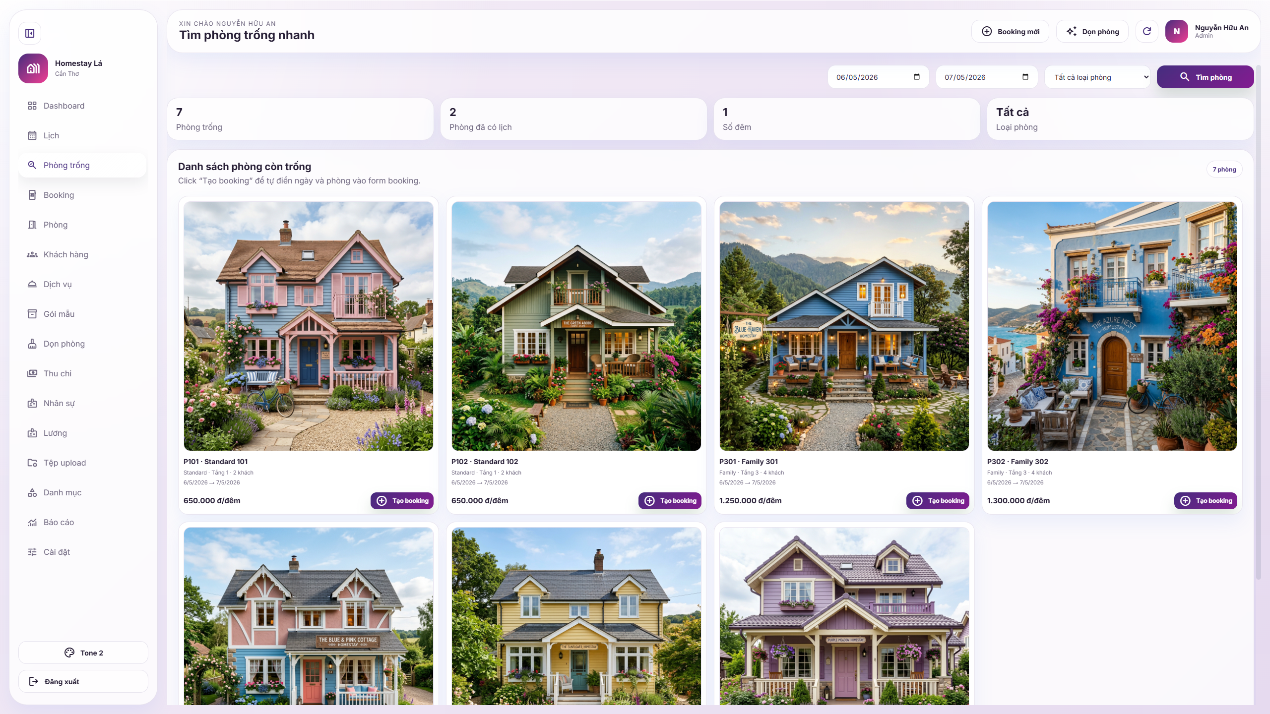 WEB APP - HOMESTAY & HOTEL ALL IN ONE (Quản lý phòng, booking, khách hàng, vận hành, thu chi, dọn phòng) - Ảnh 9