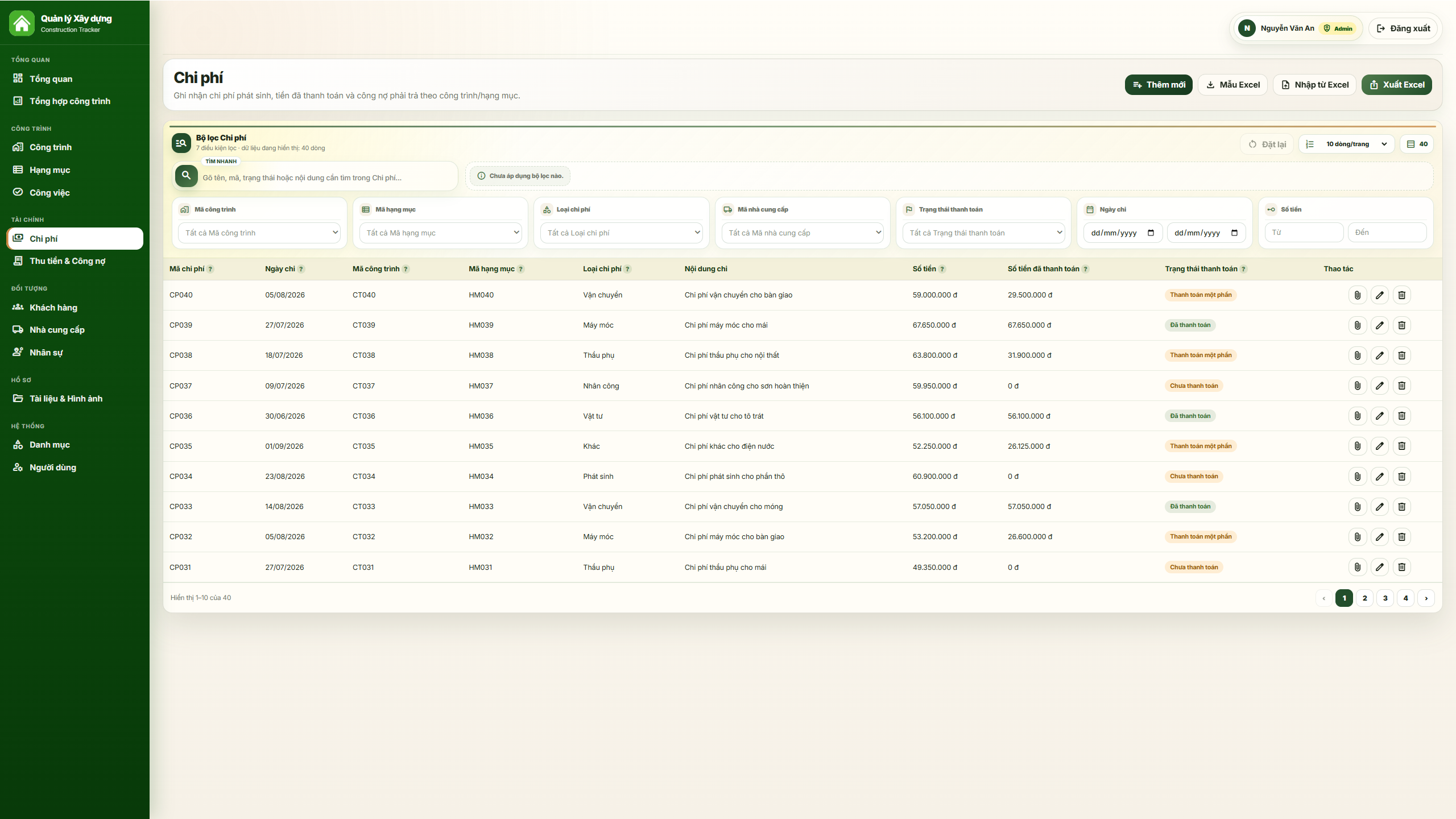 WEB APP - Quản lý công trình xây dựng (Tiến độ, chi phí, công nợ, nhân sự, hạng mục & công việc) - Ảnh 9