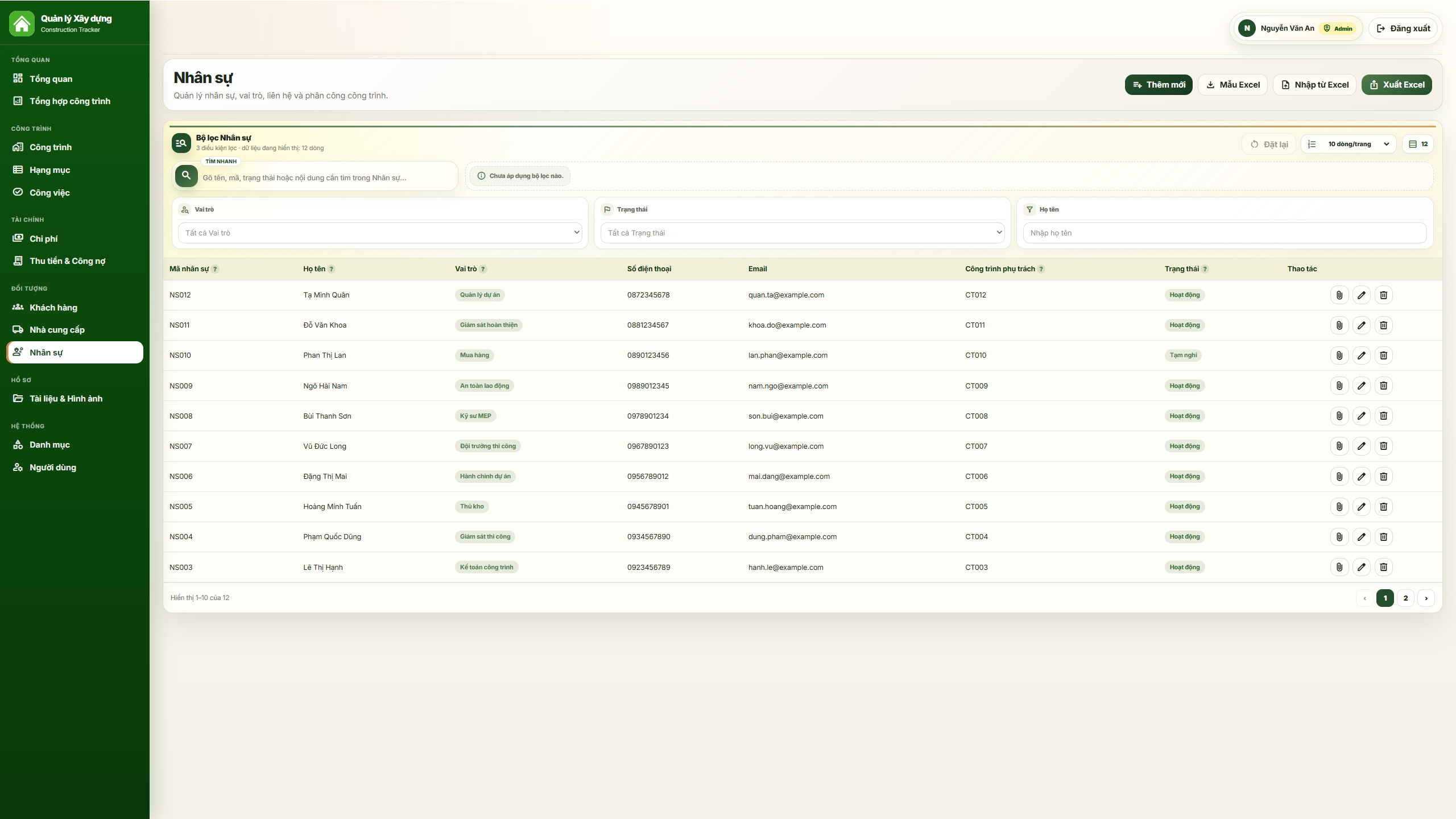 WEB APP - Quản lý công trình xây dựng (Tiến độ, chi phí, công nợ, nhân sự, hạng mục & công việc) - Ảnh 13