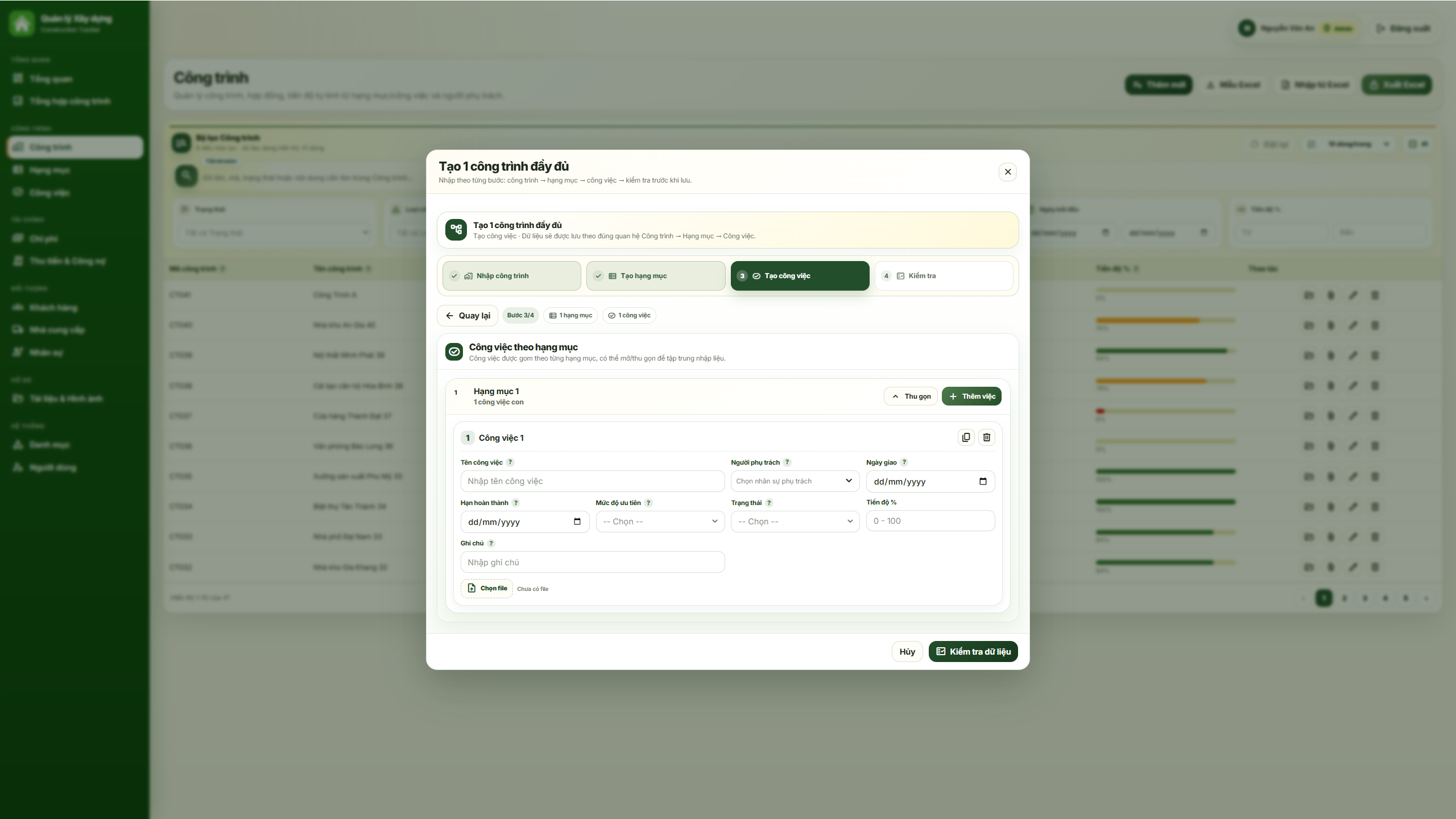 WEB APP - Quản lý công trình xây dựng (Tiến độ, chi phí, công nợ, nhân sự, hạng mục & công việc) - Ảnh 17