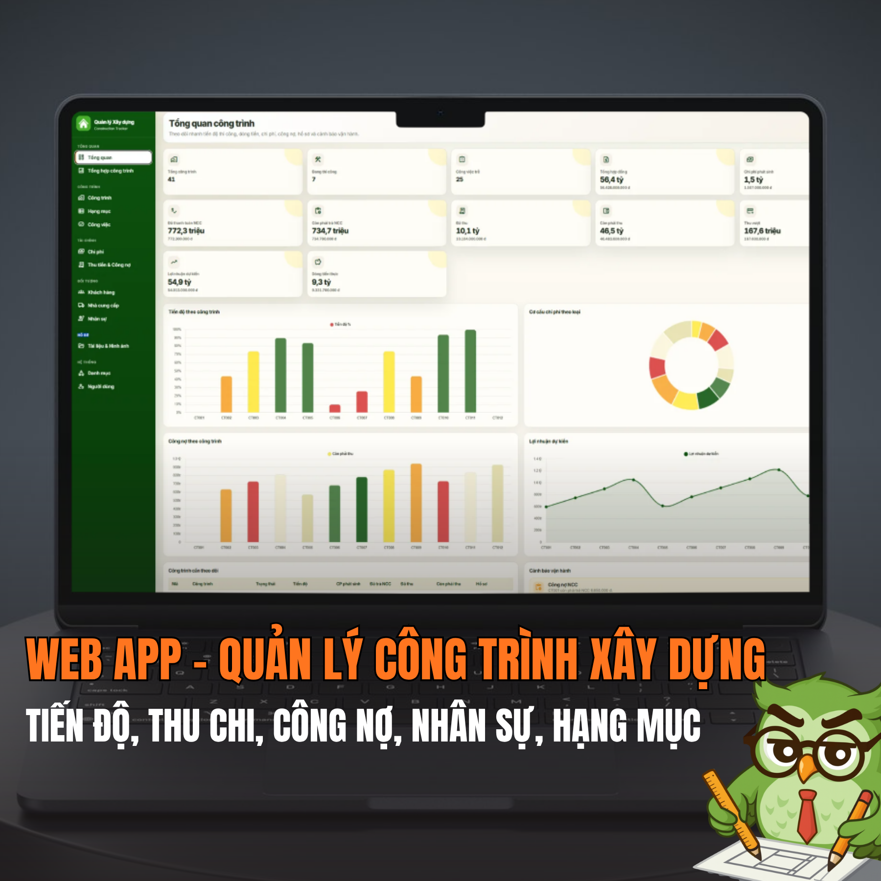 WEB APP - Quản lý công trình xây dựng (Tiến độ, chi phí, công nợ, nhân sự, hạng mục & công việc)