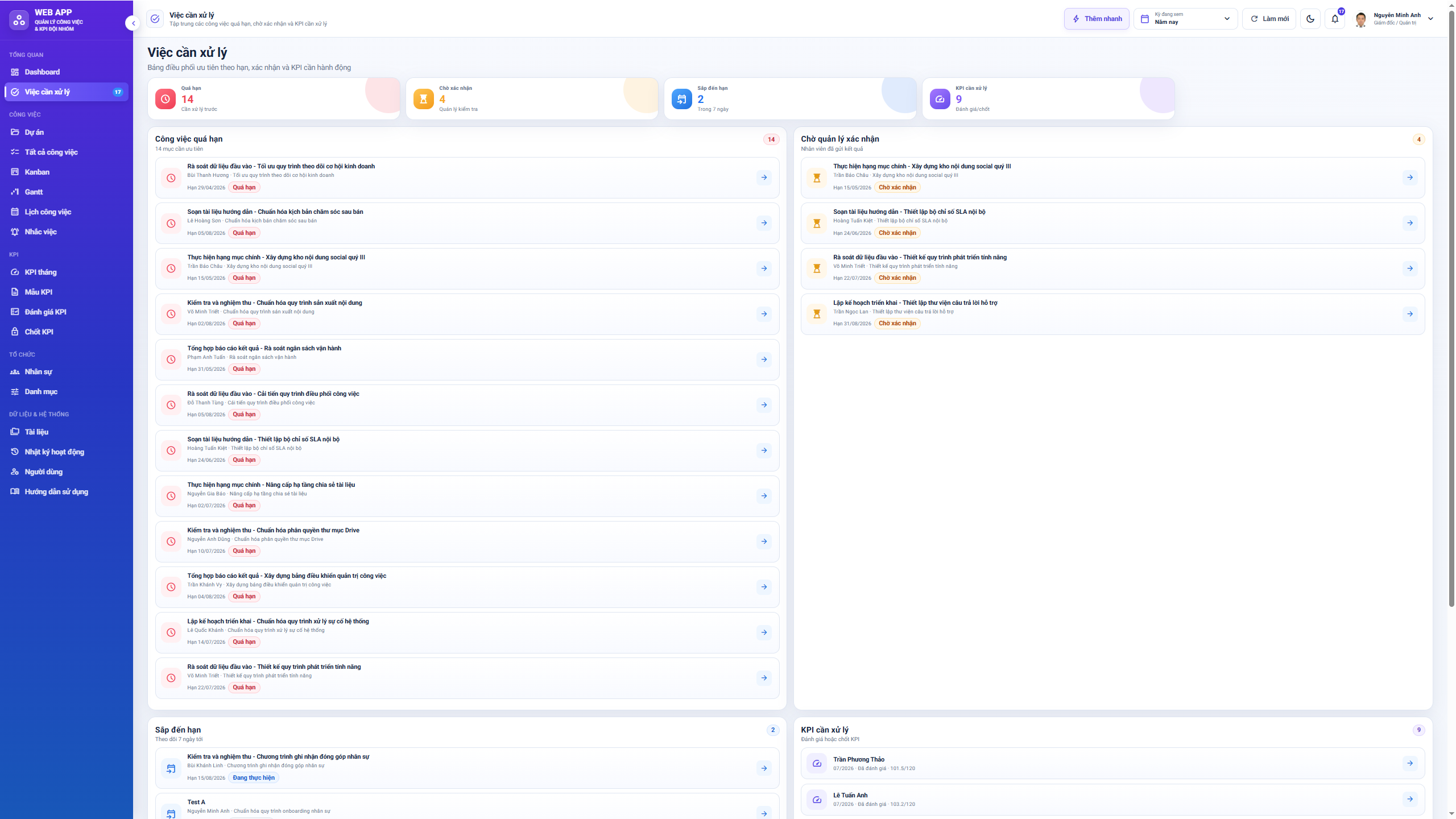 WEB APP - Quản lý Công việc & KPI Đội nhóm (Tính KPI, duyệt tiến độ, công việc, có email nhắc việc tự động) - Ảnh 5