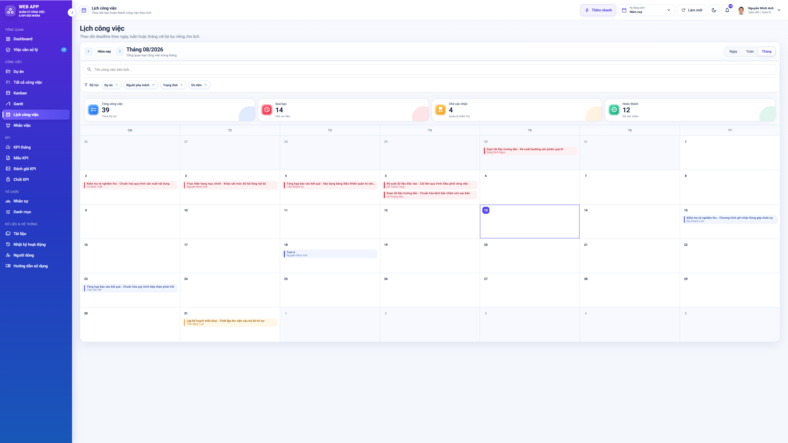 WEB APP - Quản lý Công việc & KPI Đội nhóm (Tính KPI, duyệt tiến độ, công việc, có email nhắc việc tự động) - Ảnh 12