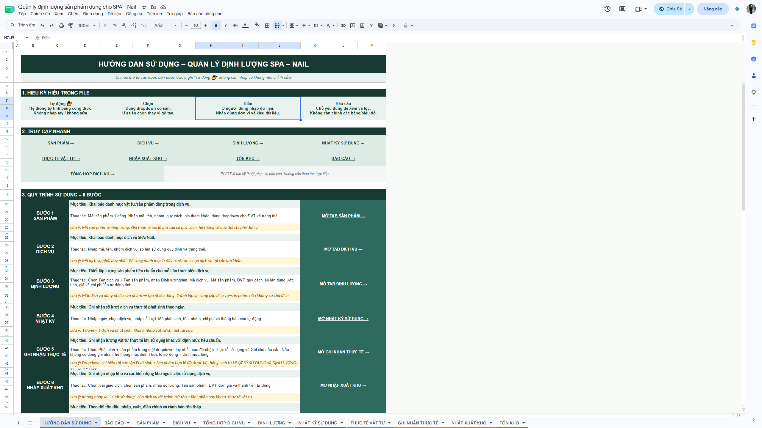 Google Sheet - Quản lý định lượng sản phẩm dùng cho SPA - Nail - Ảnh 3