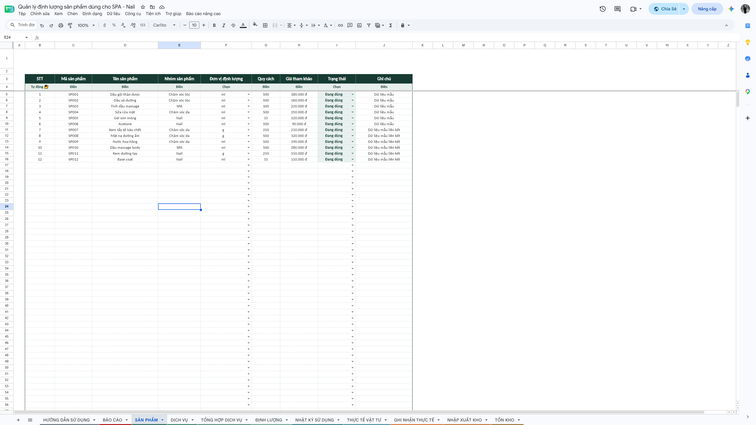 Google Sheet - Quản lý định lượng sản phẩm dùng cho SPA - Nail - Ảnh 4