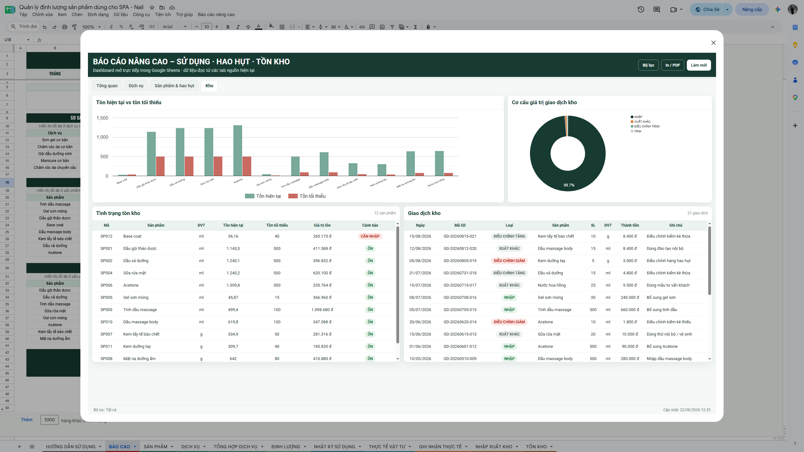 Google Sheet - Quản lý định lượng sản phẩm dùng cho SPA - Nail - Ảnh 16