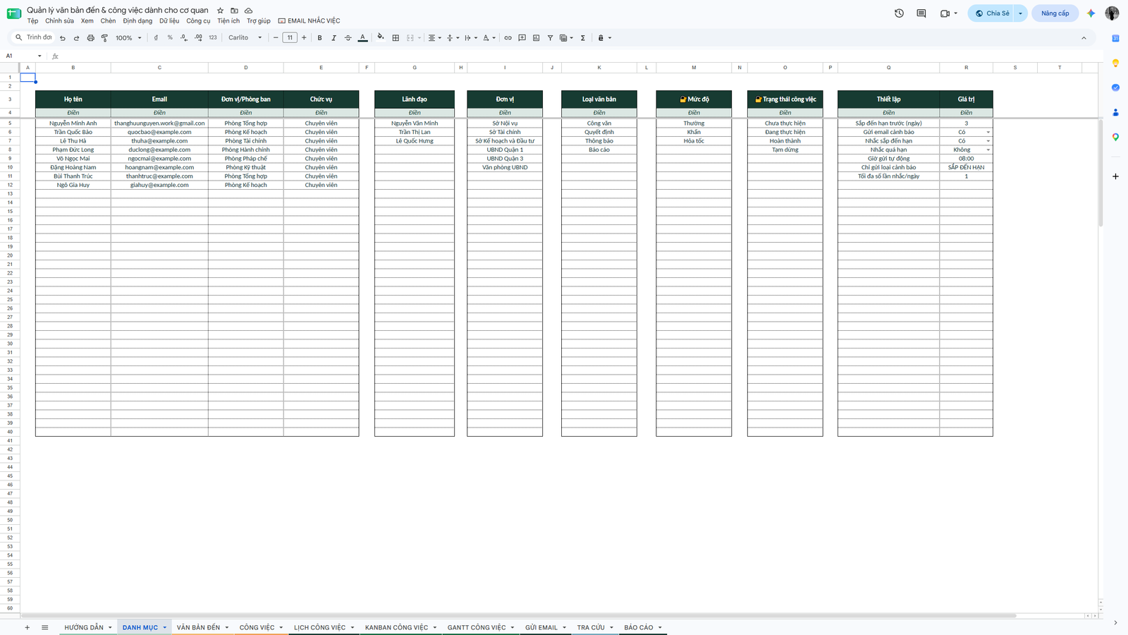 Google Sheet - Quản lý văn bản đến & công việc dành cho cơ quan 1.0 - Ảnh 3