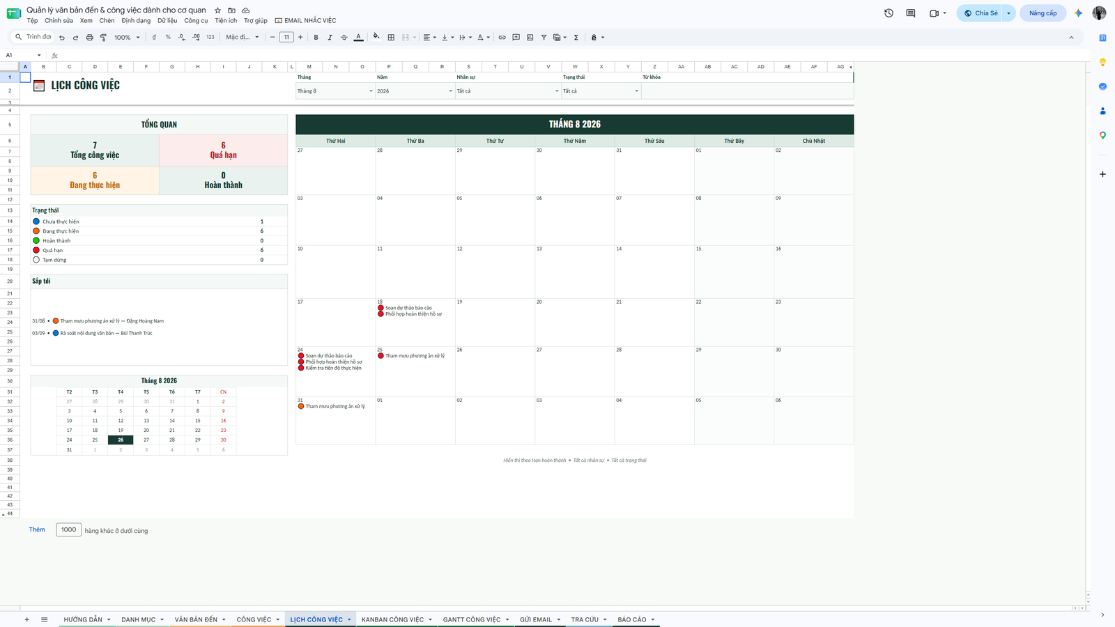 Google Sheet - Quản lý văn bản đến & công việc dành cho cơ quan 1.0 - Ảnh 6