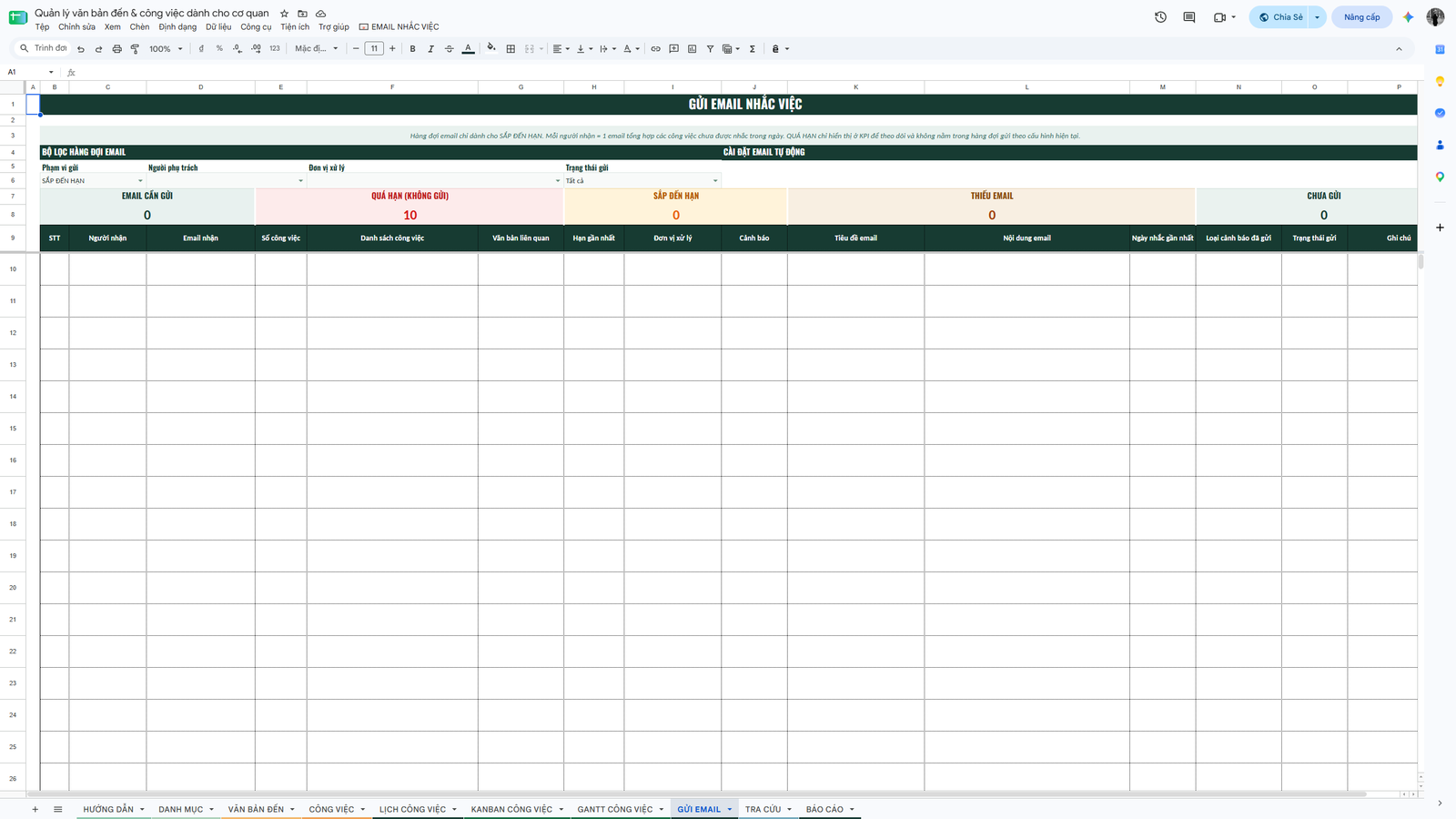 Google Sheet - Quản lý văn bản đến & công việc dành cho cơ quan 1.0 - Ảnh 9
