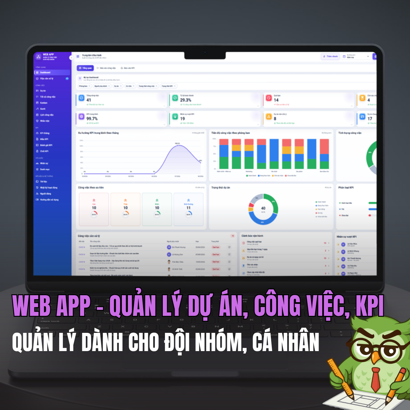 WEB APP - Quản lý Công việc & KPI Đội nhóm (Tính KPI, duyệt tiến độ, công việc, có email nhắc việc tự động)